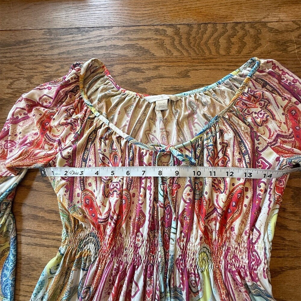 Boston Proper Blouse Womens XS Multicolor Paisley Boho Tunic Bell Sleeve - Picture 7 of 8